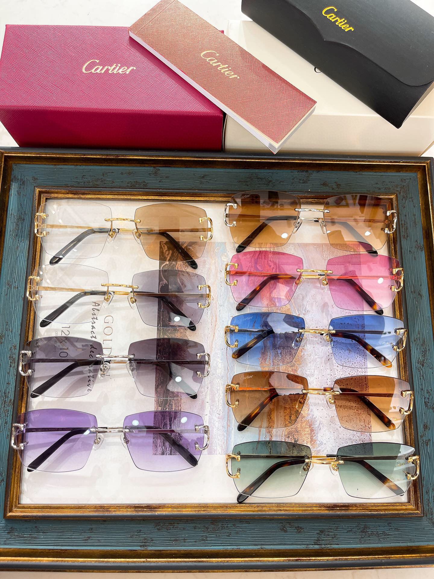 Cartier Sunglasses Rectangle Gold Frame